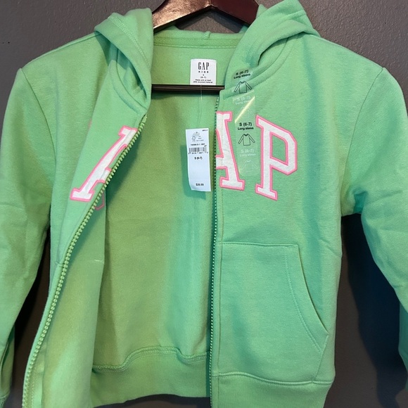 Brand New Gap Girls Zip Up Hoodie Size Small 6/7 Green with Pink Letters NWT - Picture 5 of 6